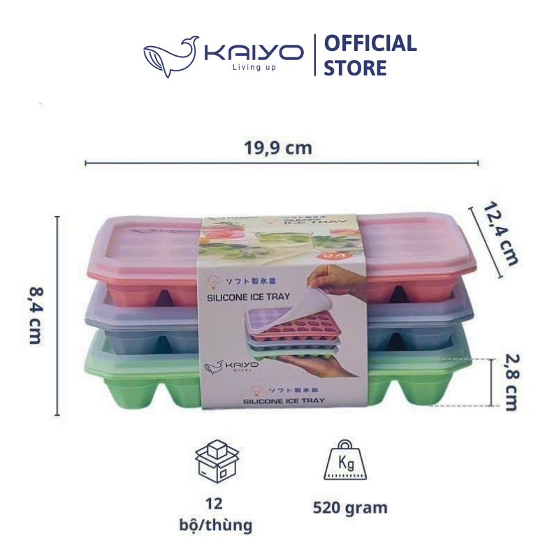 Set 3 khay làm đá bằng sililicon Kaiyo, size 24 viên