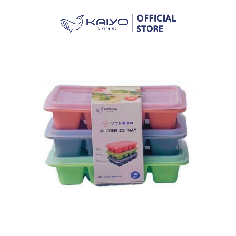 Set 3 khay làm đá bằng silicon Kaiyo, size 12 viên