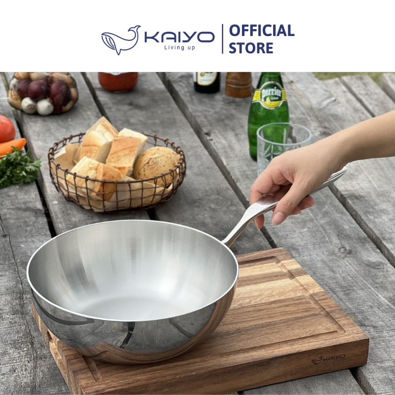 Chảo đúc inox sâu lòng 3 lớp đáy liền Tri-Ply Kaiyo size 26cm