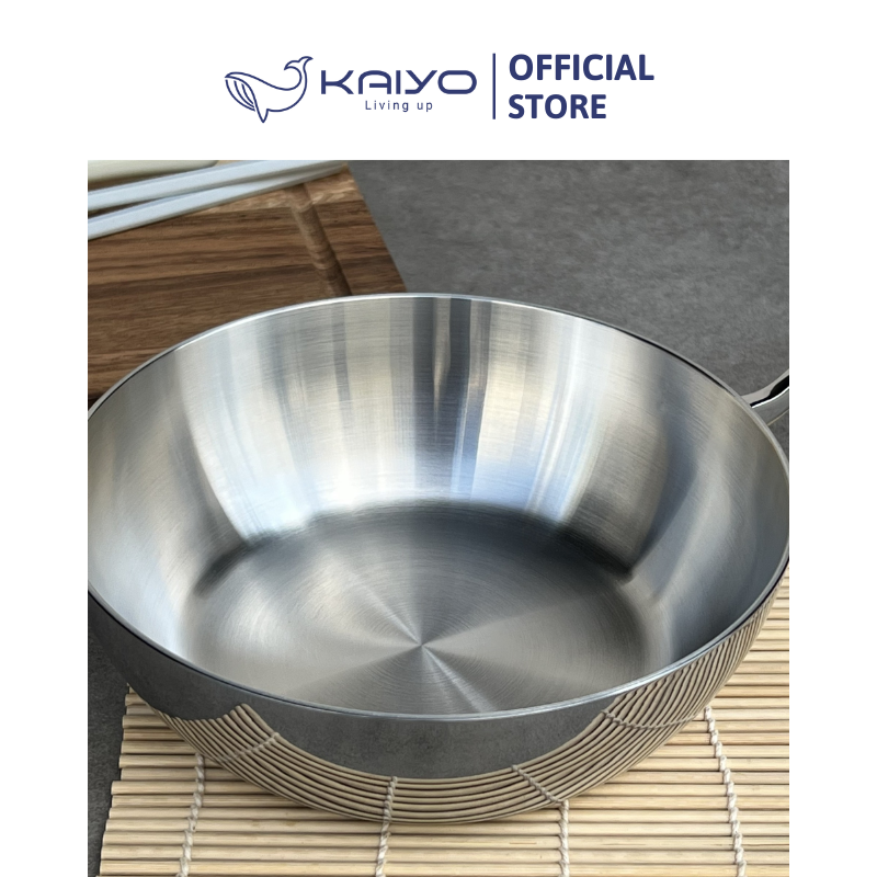 Chảo đúc inox sâu lòng 3 lớp đáy liền Tri-Ply Kaiyo size 26cm