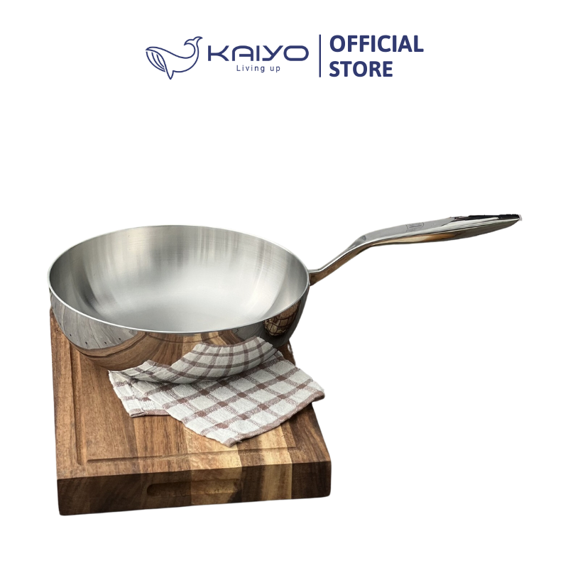 Chảo đúc inox sâu lòng 3 lớp đáy liền Tri-Ply Kaiyo size 26cm