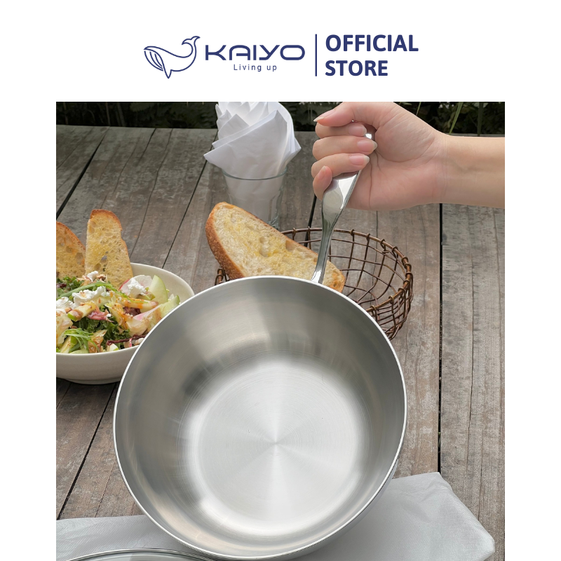 Chảo inox 316 liền khối 5-ply Premium Kaiyo-sâu lòng có vung kính 20cm