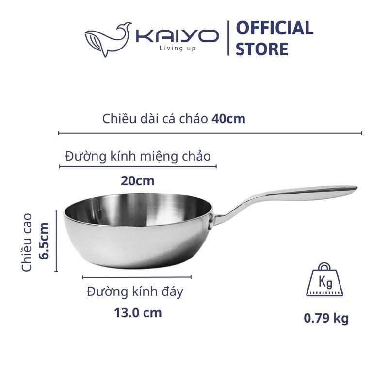 Chảo đúc inox sâu lòng 3 lớp đáy liền Tri-Ply Kaiyo size 20cm