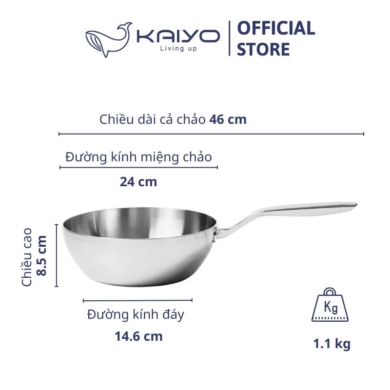 Chảo đúc inox sâu lòng 3 lớp đáy liền Tri-Ply Kaiyo size 24cm