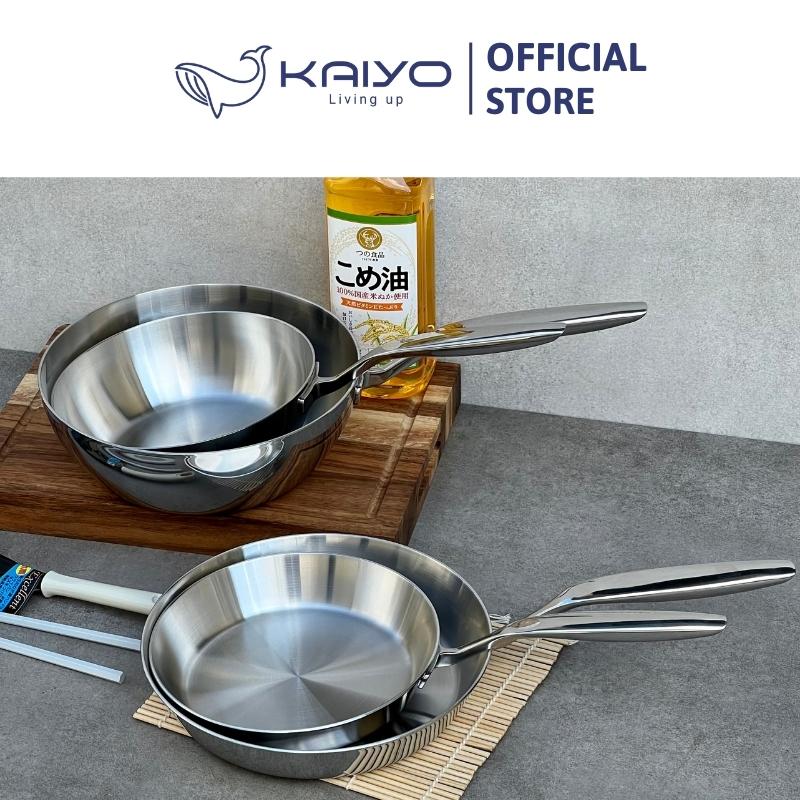 Chảo đúc inox sâu lòng 3 lớp đáy liền Tri-Ply Kaiyo size 24cm