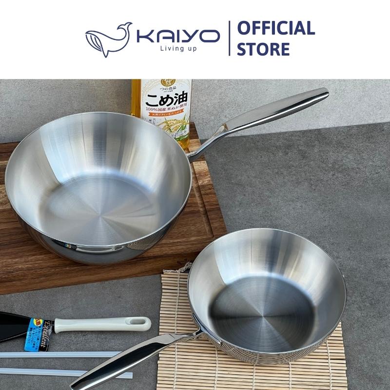 Chảo đúc inox sâu lòng 3 lớp đáy liền Tri-Ply Kaiyo size 24cm