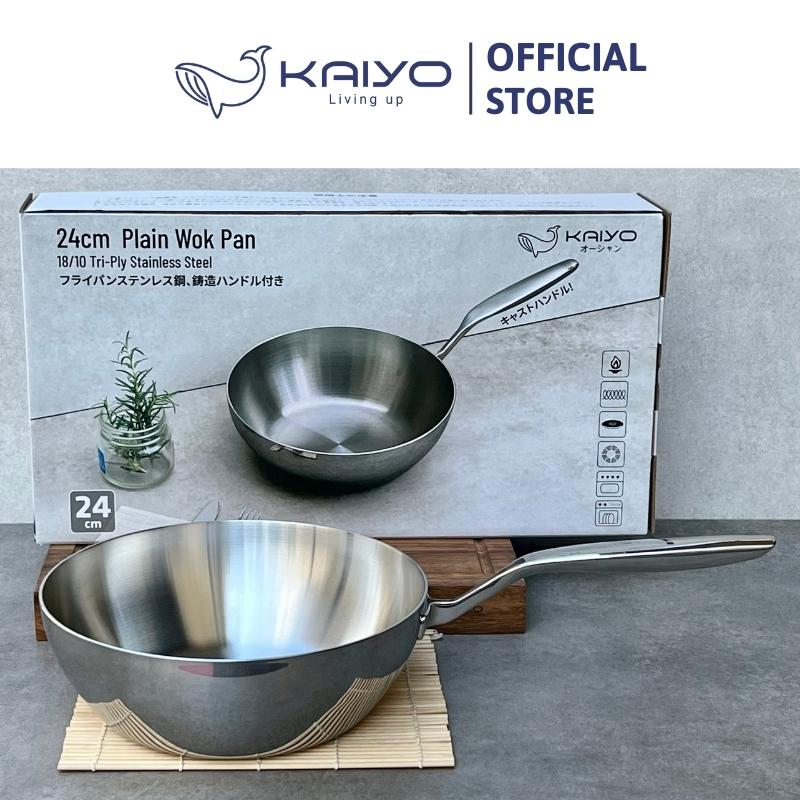 Chảo đúc inox sâu lòng 3 lớp đáy liền Tri-Ply Kaiyo size 24cm