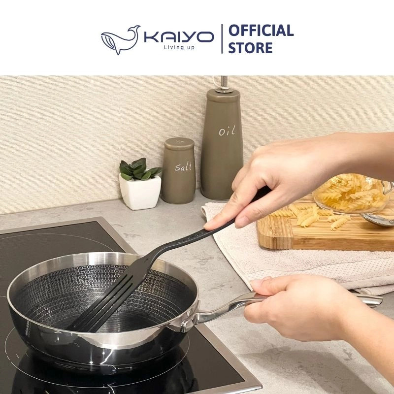 Chảo Inox chống dính hoa văn nổi Tri-Ply đáy liền sâu lòng Kaiyo, size 26cm