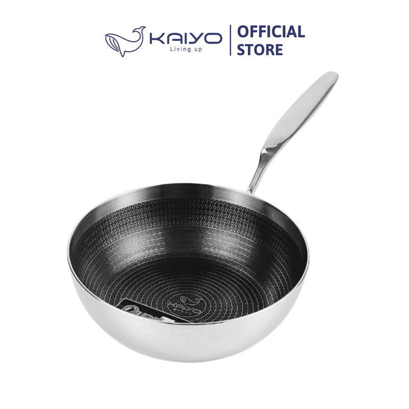 Chảo Inox chống dính hoa văn nổi Tri-Ply đáy liền sâu lòng Kaiyo, size 26cm