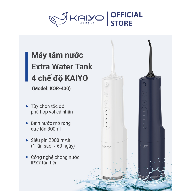 Máy tăm nước Extra Water Tank 4 chế độ KAIYO màu xanh