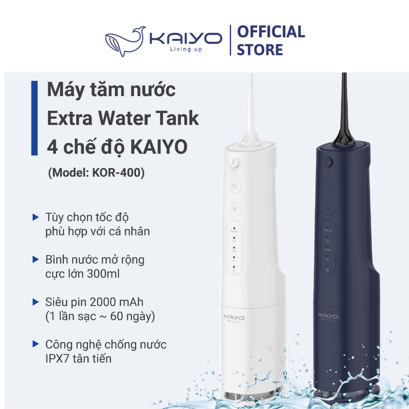 Máy tăm nước Extra Water Tank 4 chế độ KAIYO màu trắng