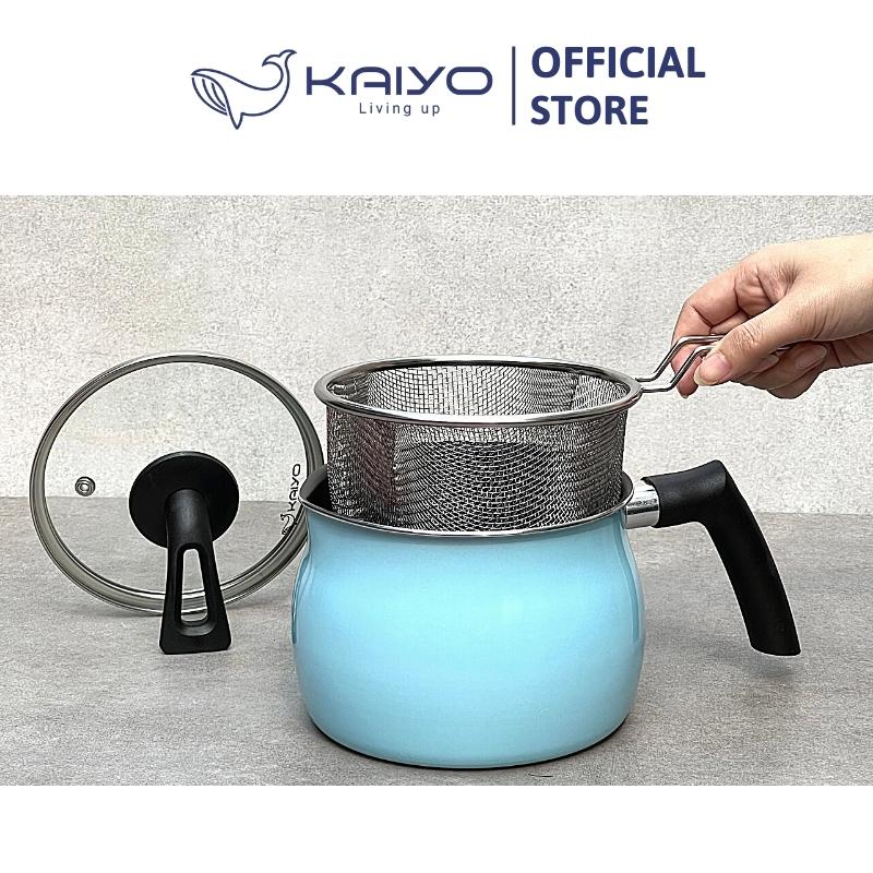 Nồi chiên ngập dầu kèm giá vớt Kaiyo màu xanh nhạt 15cm