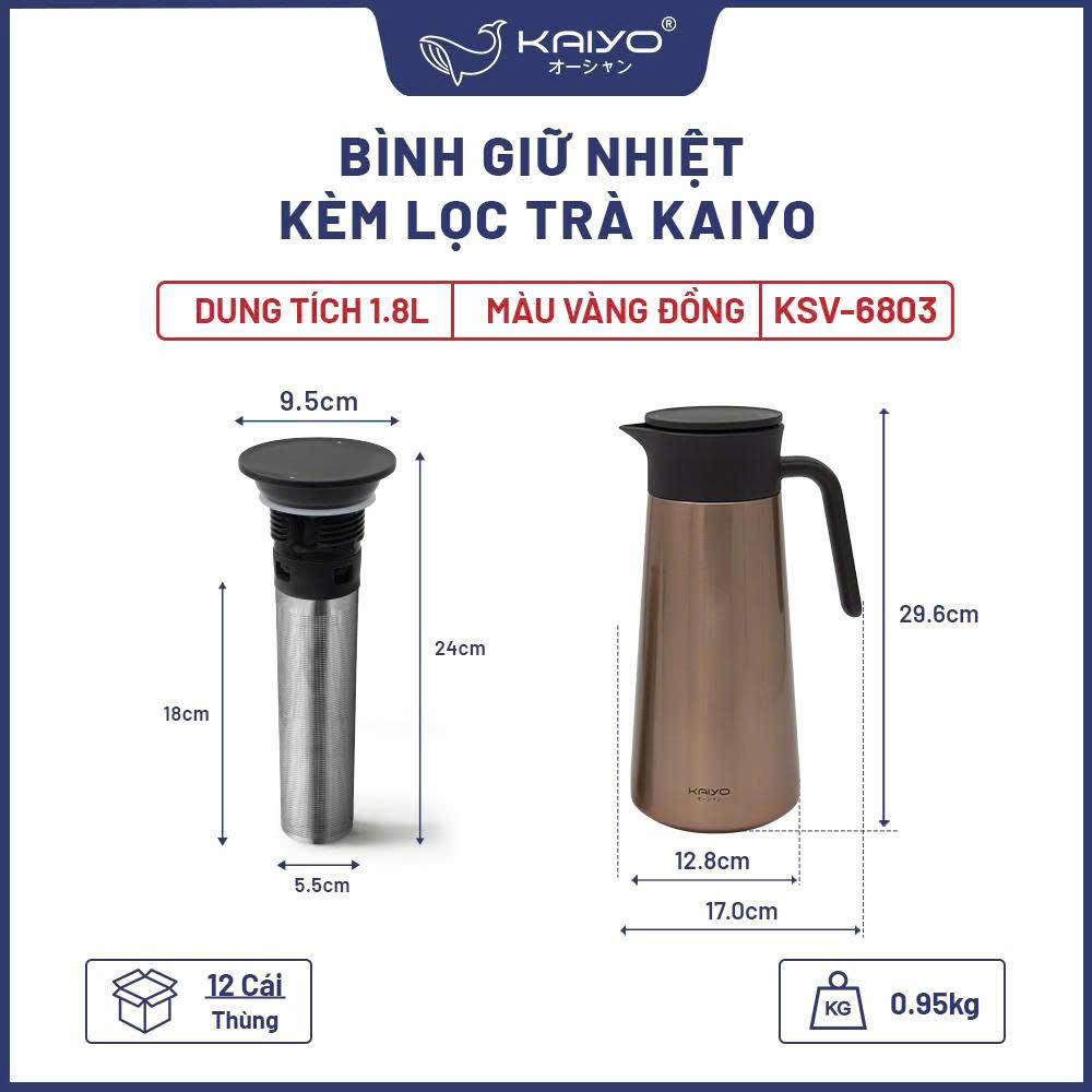 Bình giữ nhiệt kèm lọc trà Kaiyo dung tích 1.8L, màu vàng đồng [mã KSV-6803]