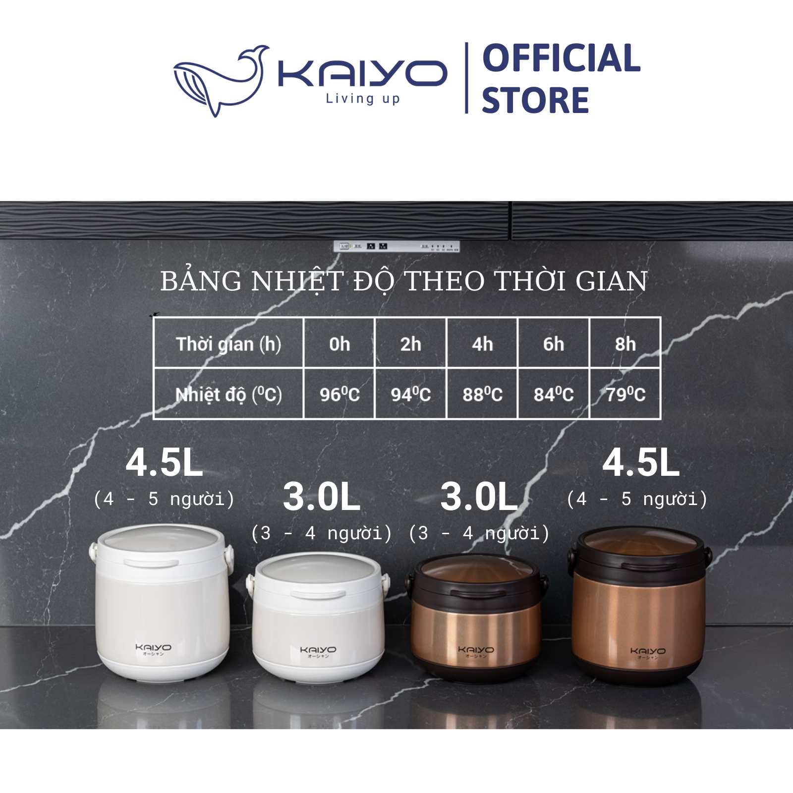 Nồi ủ chân không Kaiyo màu vàng đồng 3L