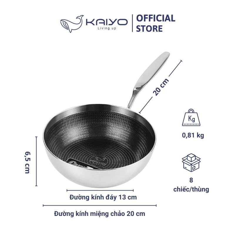 Chảo inox sâu lòng chống dính hoa văn nổi Tri-Ply Kaiyo, size 20cm