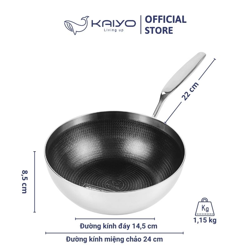 Chảo inox sâu lòng chống dính hoa văn nổi Tri-Ply Kaiyo, size 24cm