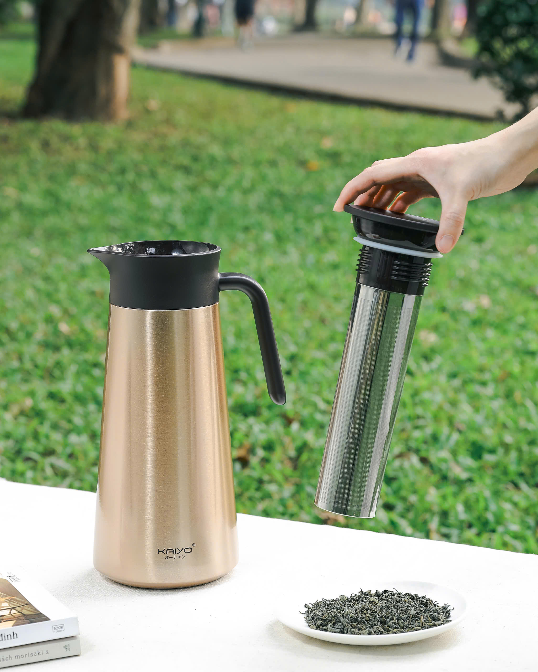 Bình giữ nhiệt kèm lọc trà Kaiyo dung tích 1.8L, màu vàng đồng [mã KSV-6803]