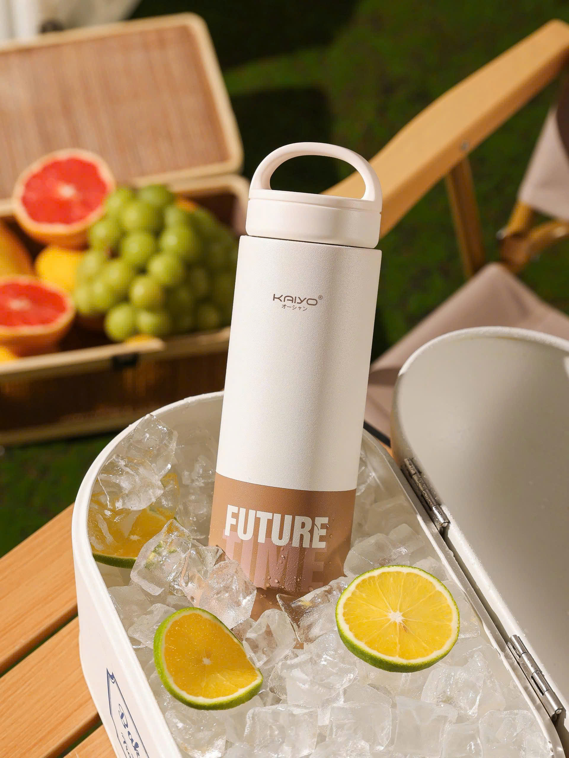 Bình giữ nhiệt hai lớp inox 304 Kaiyo, 700ml, màu kem và nâu nhạt [KVF-6933]