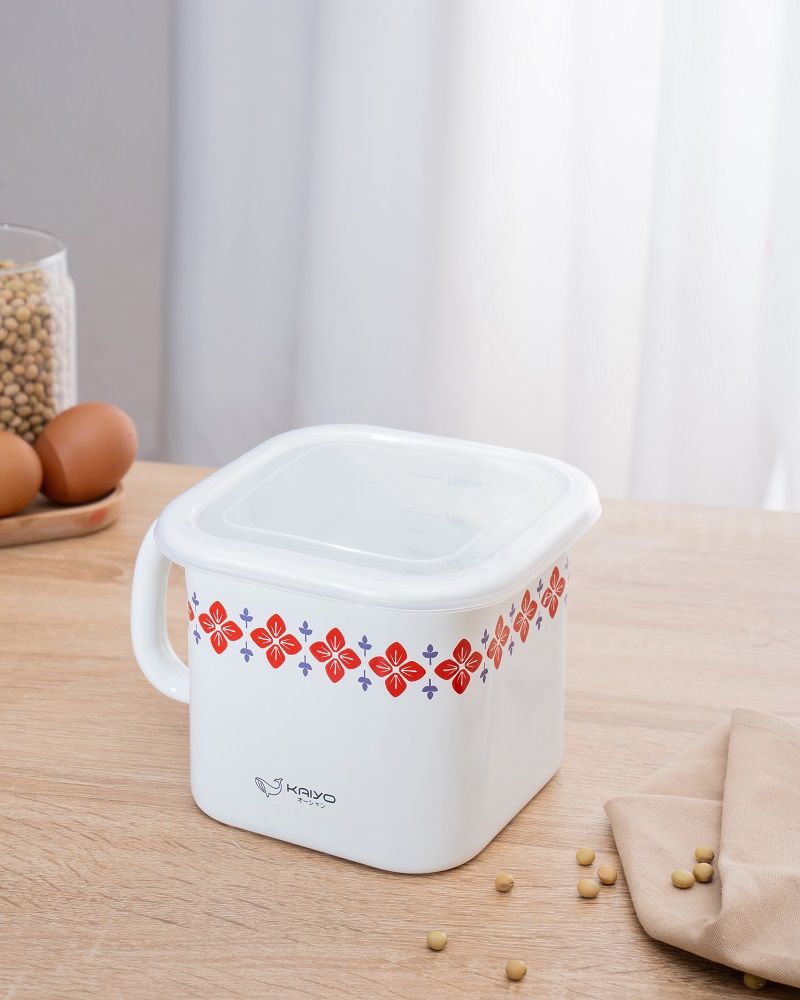 Nồi đa năng tráng men sứ, dáng vuông size 16cm, hoa đỏ