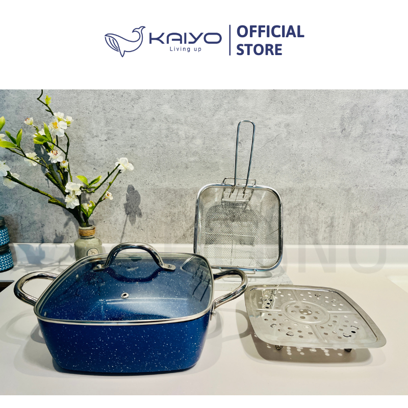 Nồi chảo vuông đa năng Oceno màu xanh blue 24cm