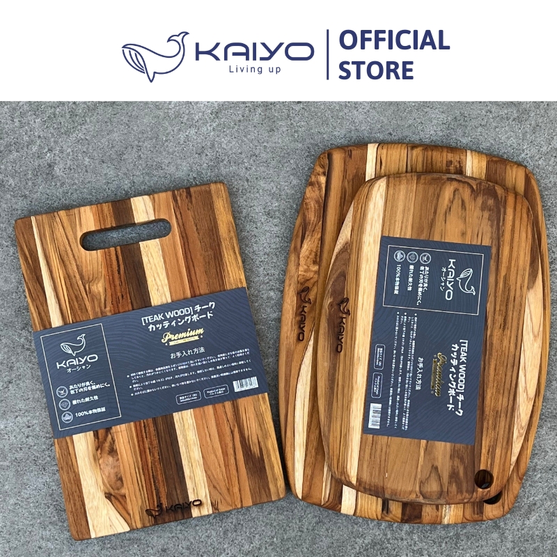 Thớt gỗ teak vân ngang Kaiyo hình oval 35 x 25 x 1,4cm