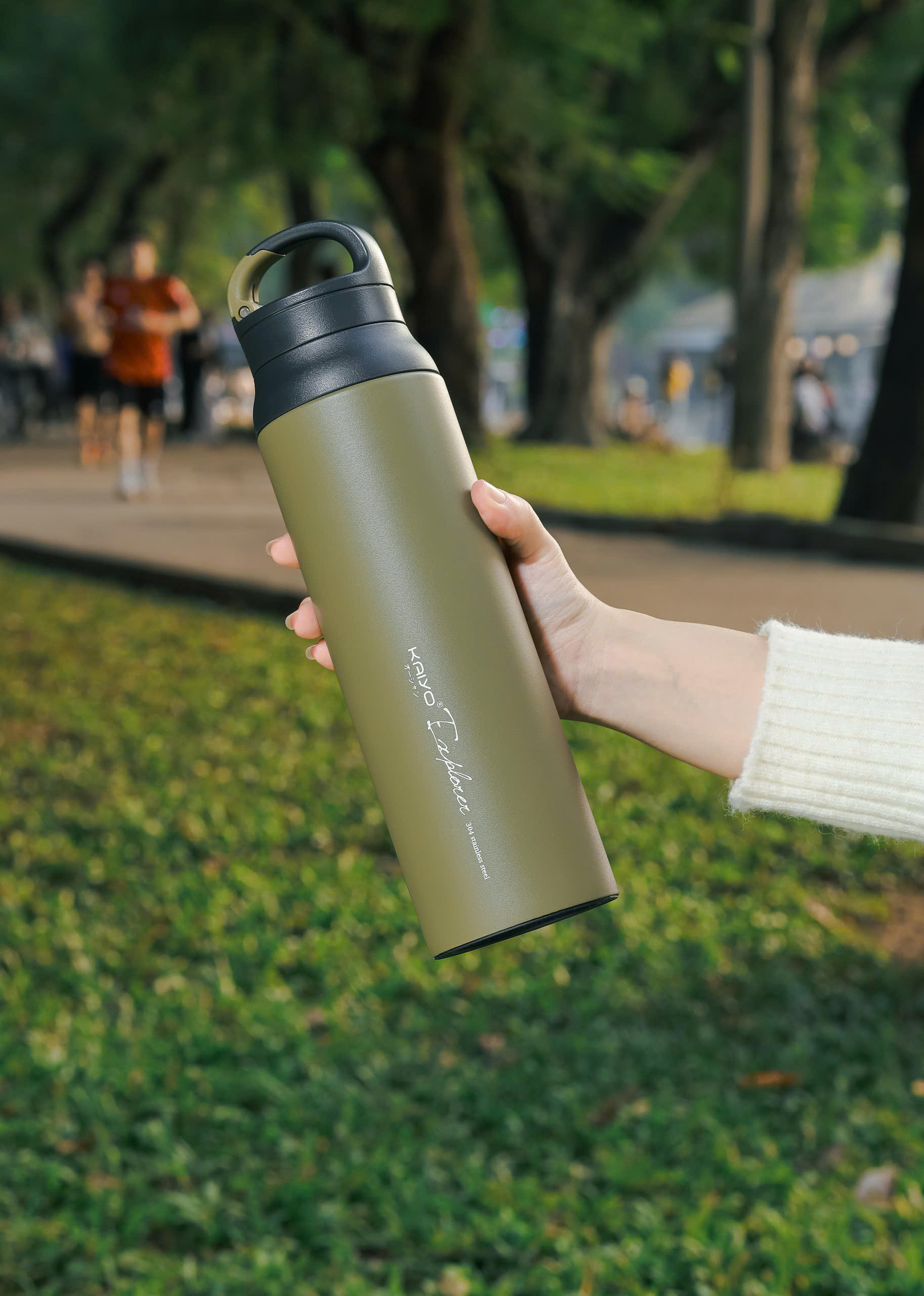 Bình giữ nhiệt inox 304 có lưới lọc trà Kaiyo, dung tích 800ml, màu xanh Olive [mã KVB-6810]