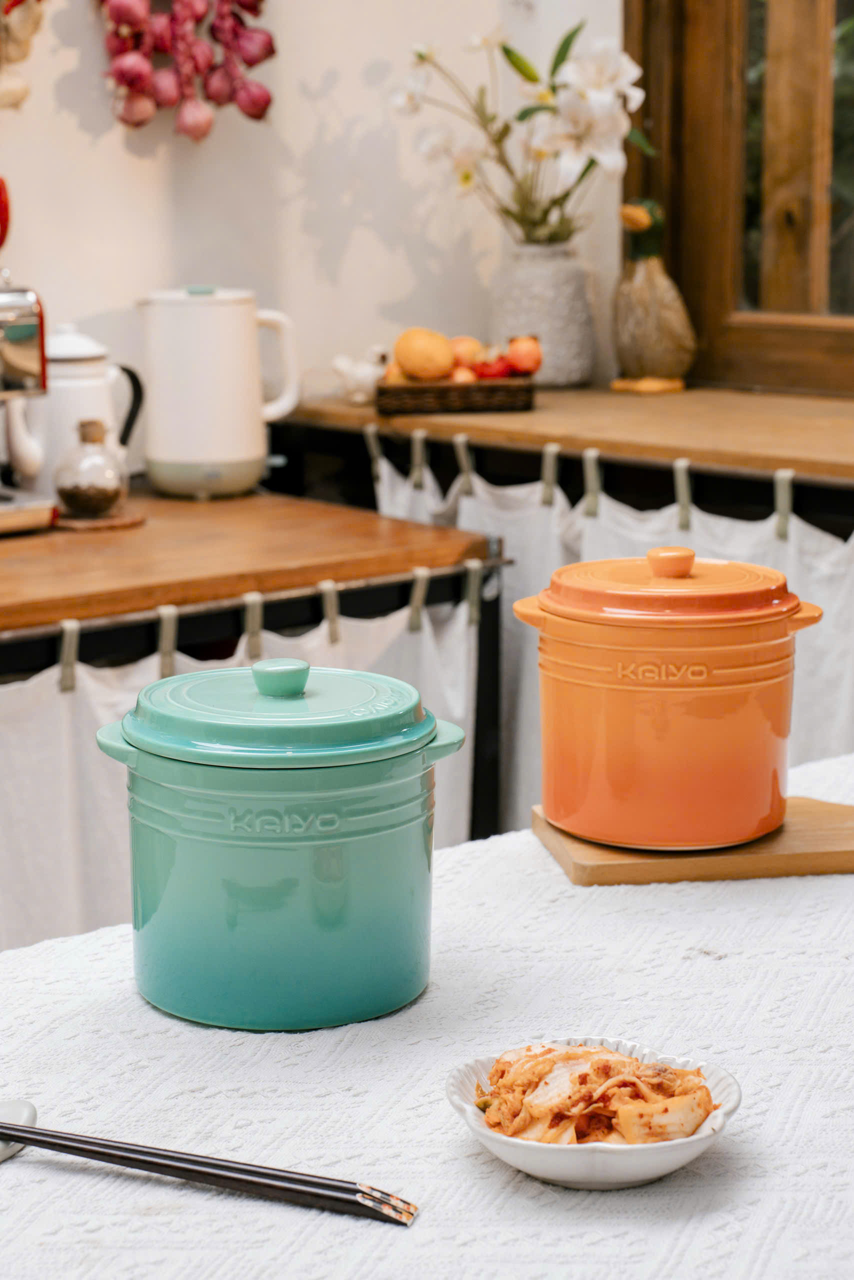 Hũ gốm sứ muối dưa cà Rainbow Kaiyo, 2L, màu xanh [mã KCC-5127]