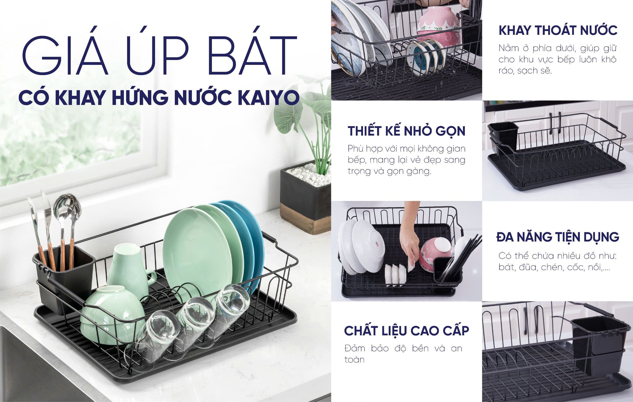 Giá úp bát có khay hứng nước Kaiyo
