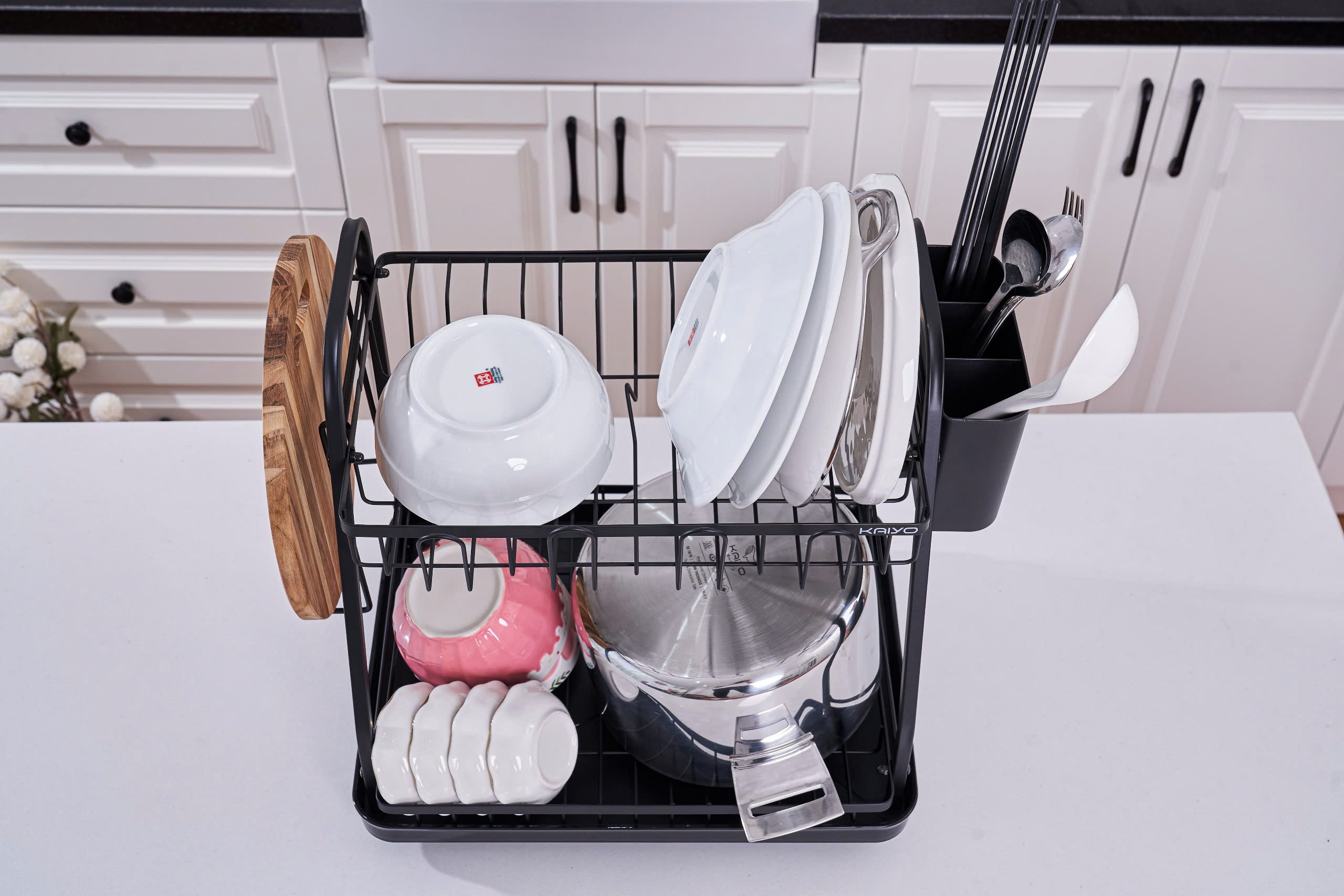 Giá úp bát 2 tầng có khay hứng, thoát nước Kaiyo