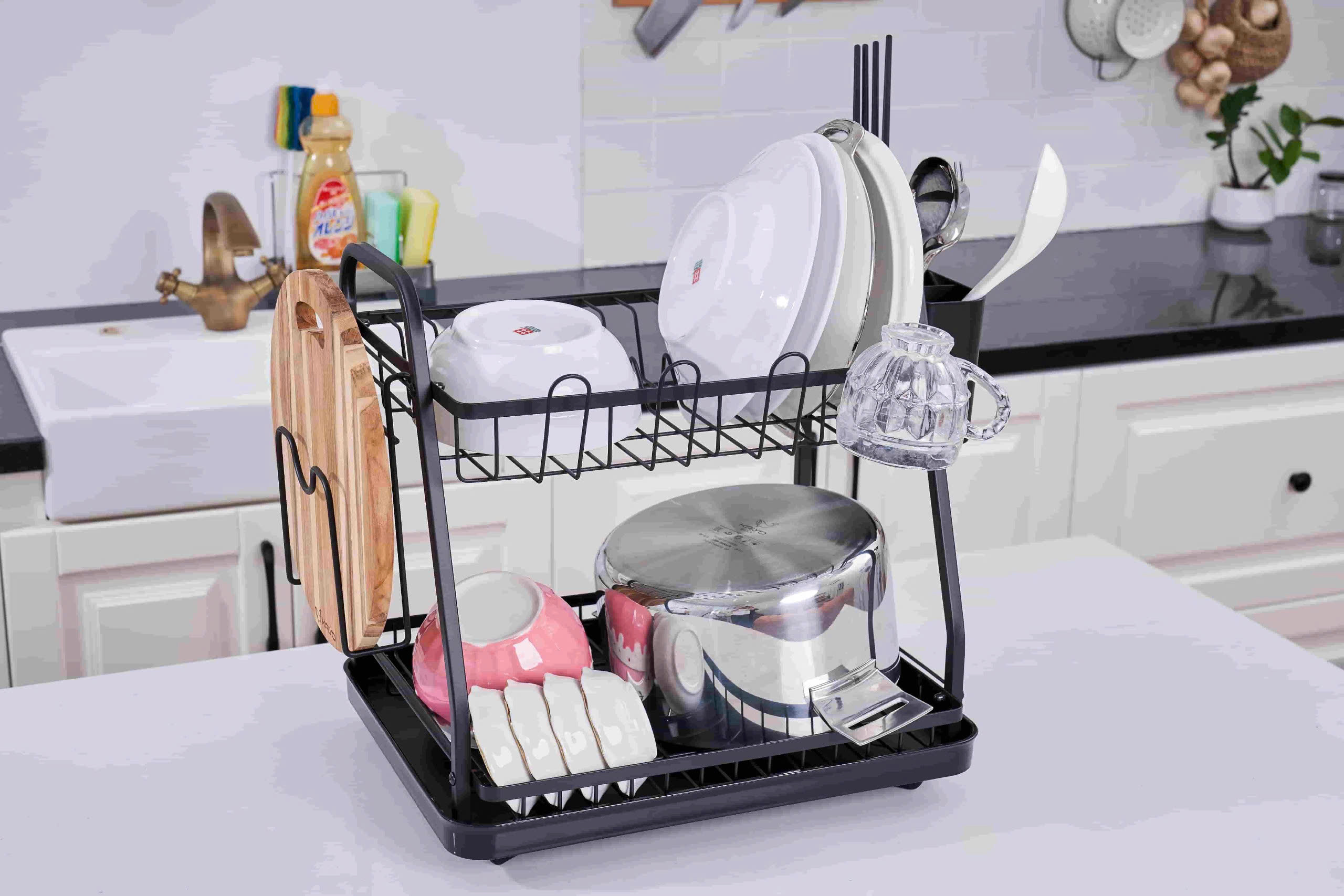 Giá úp bát 2 tầng có khay hứng, thoát nước Kaiyo