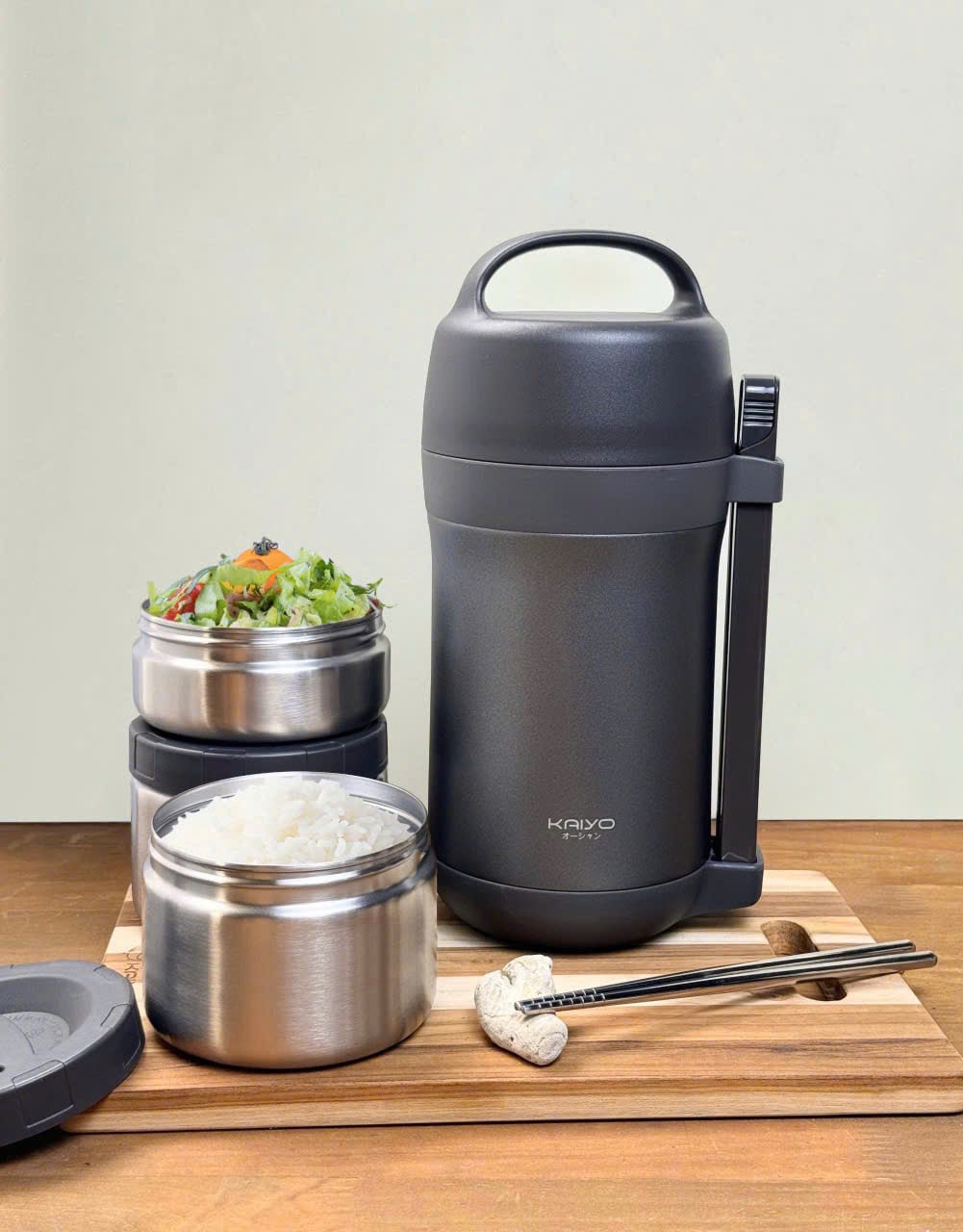 Hộp cơm giữ nhiệt Kaiyo 1600ml, màu ghi