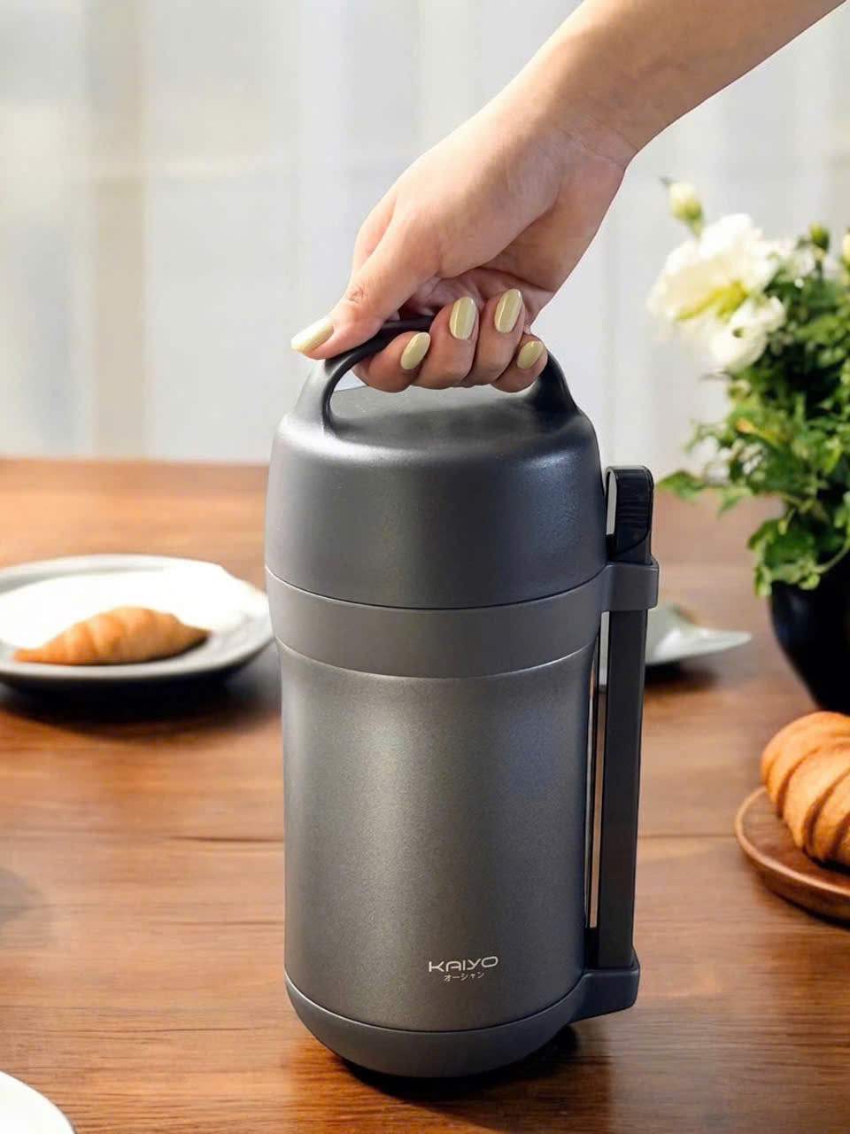 Hộp cơm giữ nhiệt Kaiyo 1600ml, màu ghi