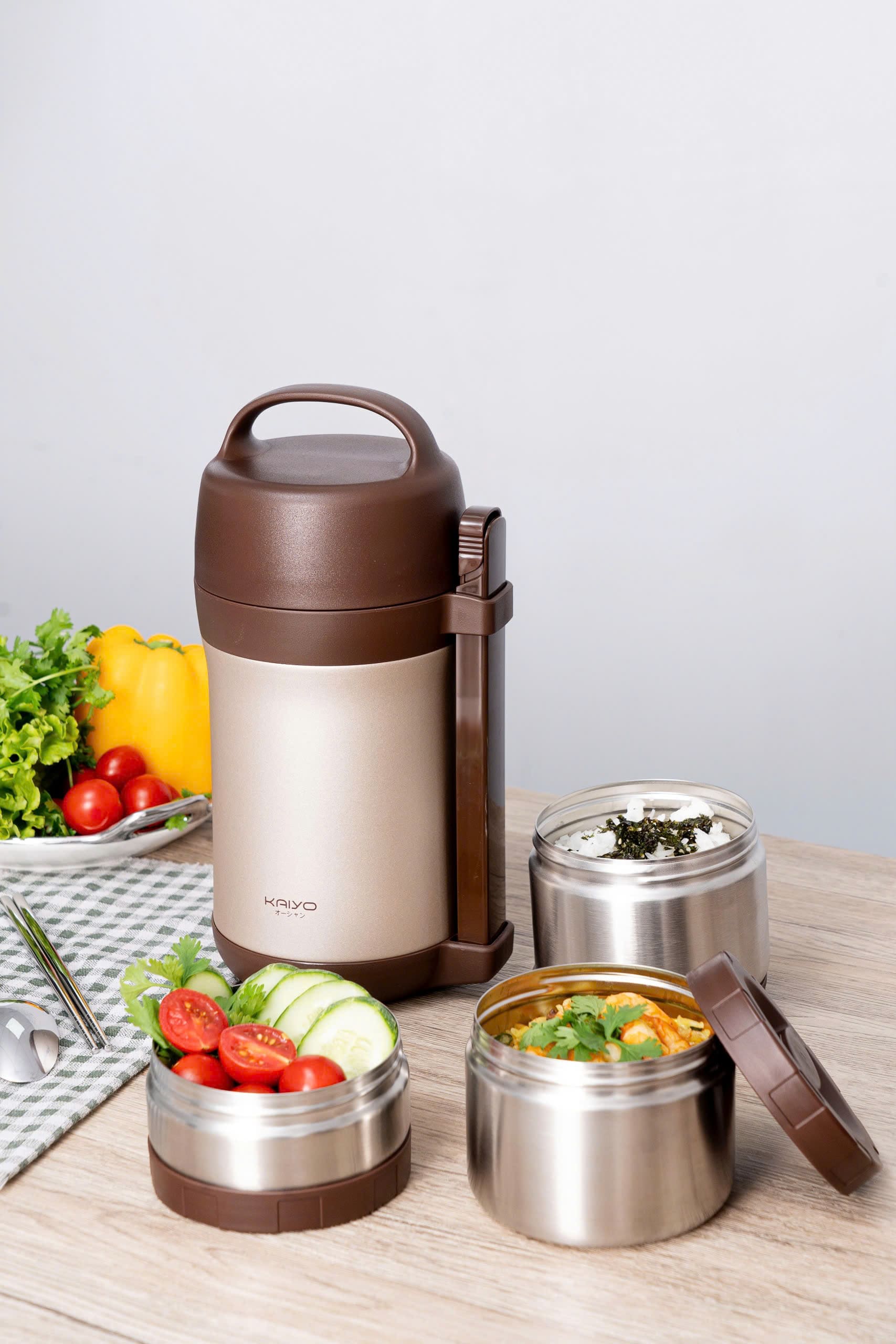 Hộp cơm giữ nhiệt Kaiyo 1600ml, màu nâu