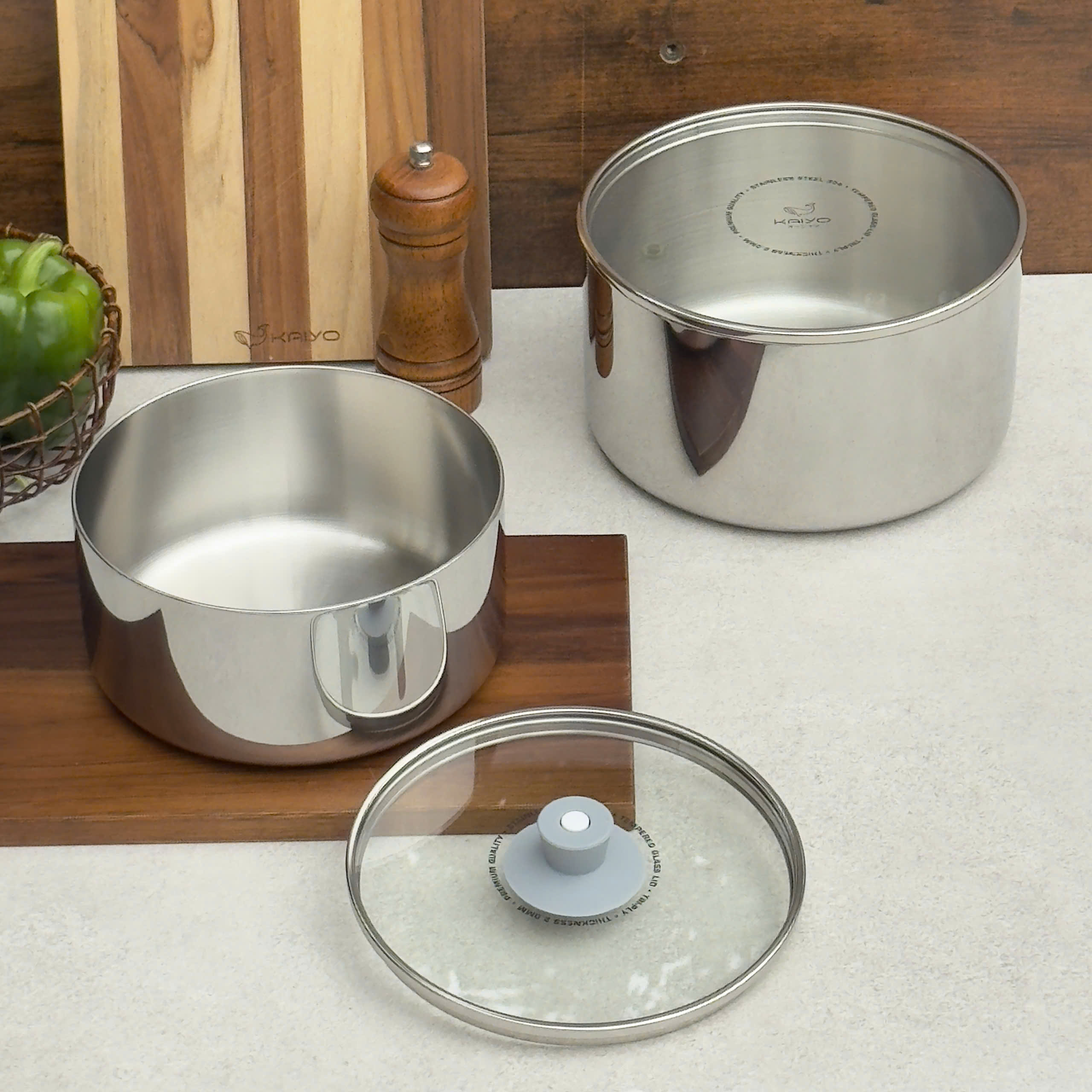 Bộ nồi đúc inox 3 lớp đáy liền Tri-Ply Multifunction Kaiyo, size 18-20cm