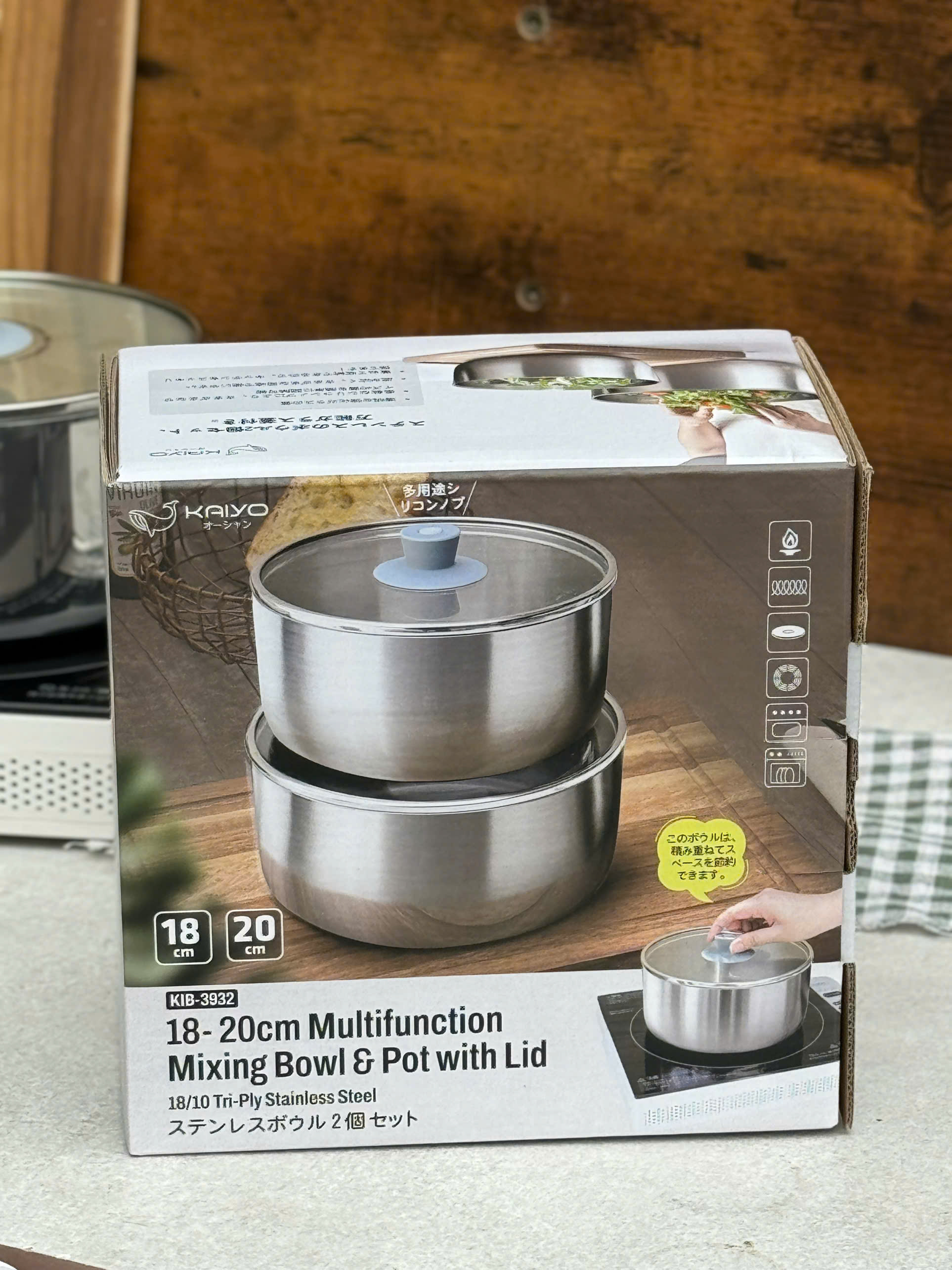 Bộ nồi đúc inox 3 lớp đáy liền Tri-Ply Multifunction Kaiyo, size 18-20cm