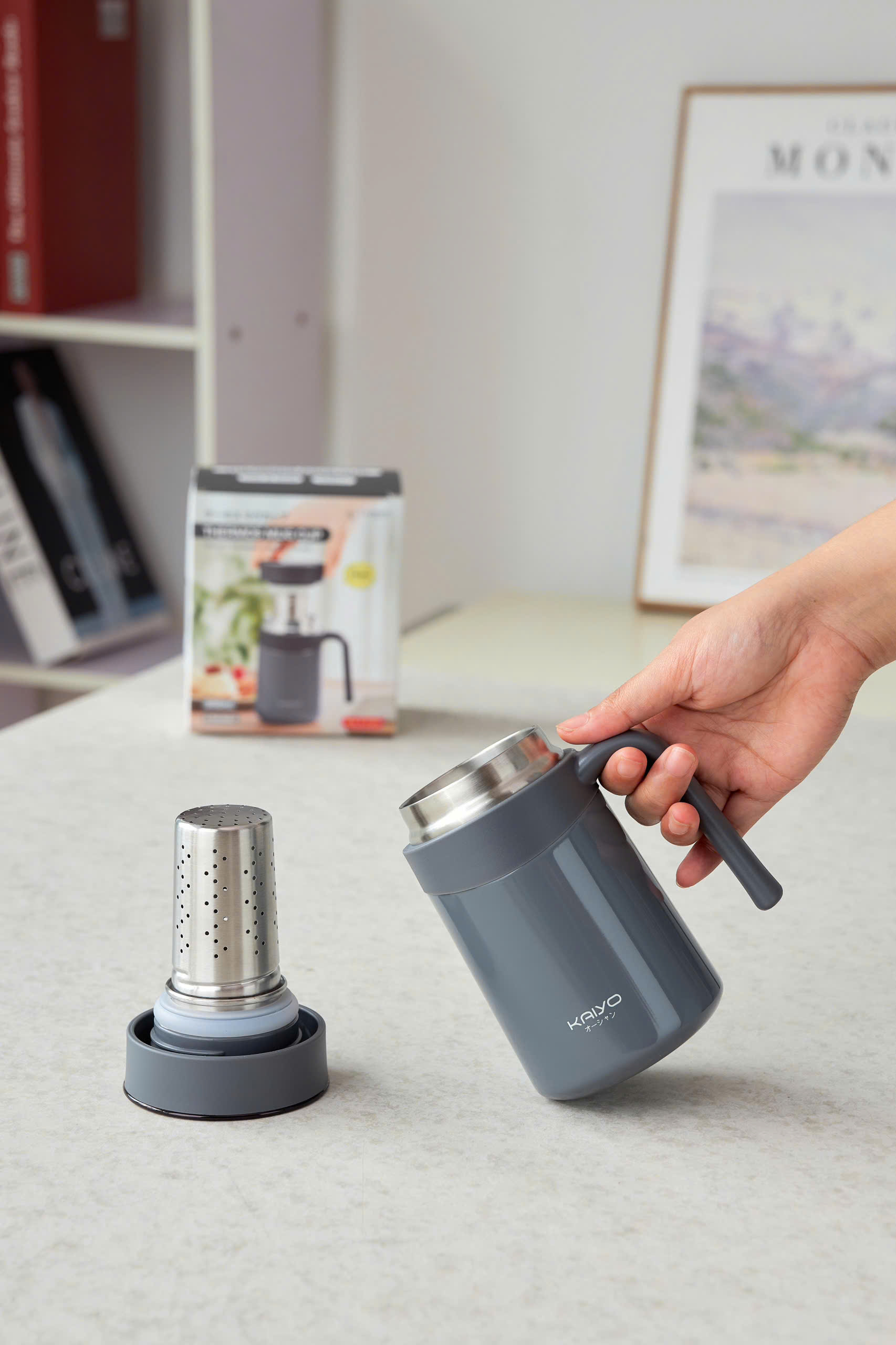 Cốc giữ nhiệt kèm lõi lọc trà Kaiyo, 350ml - Màu ghi
