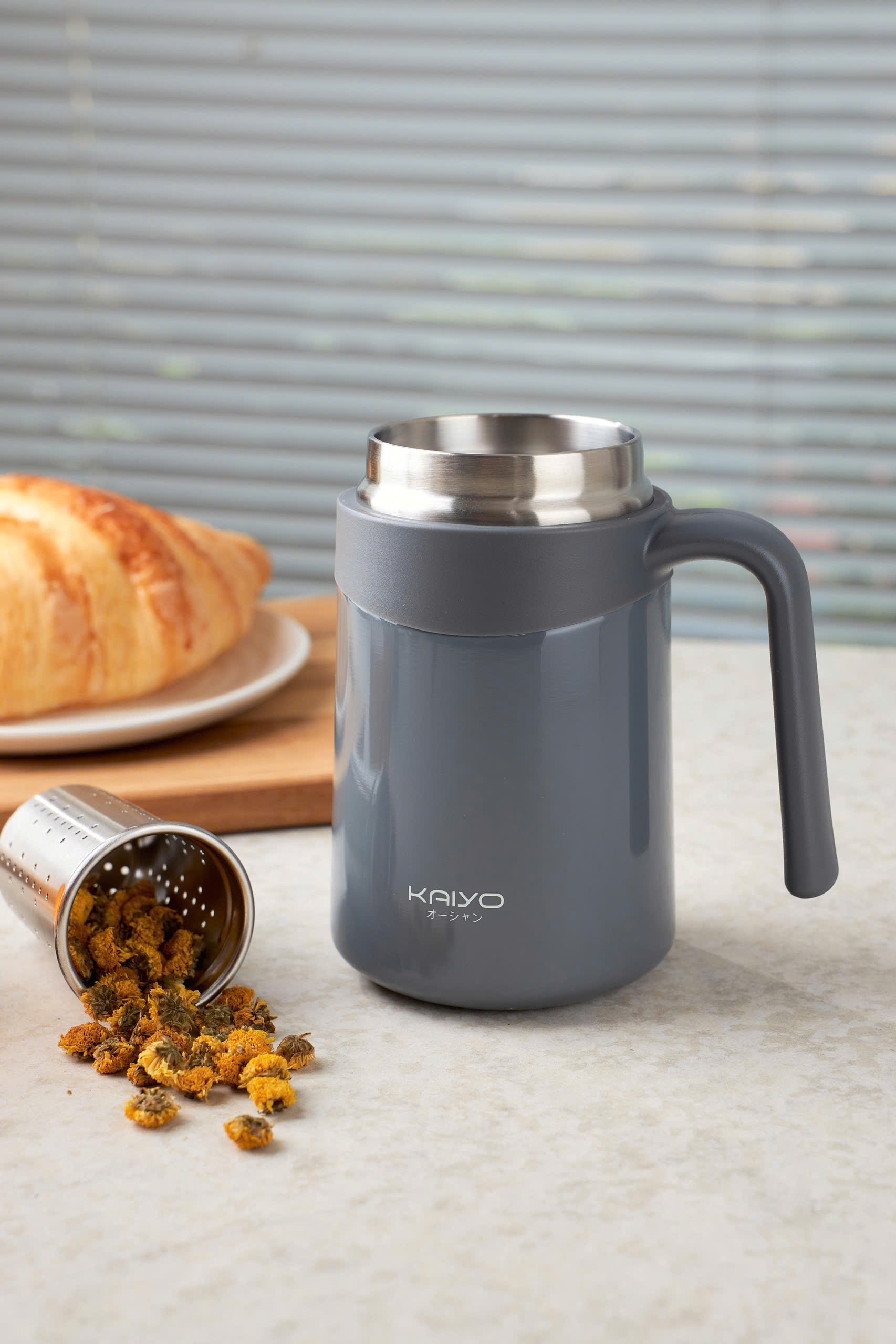 Cốc giữ nhiệt kèm lõi lọc trà Kaiyo, 350ml - Màu ghi