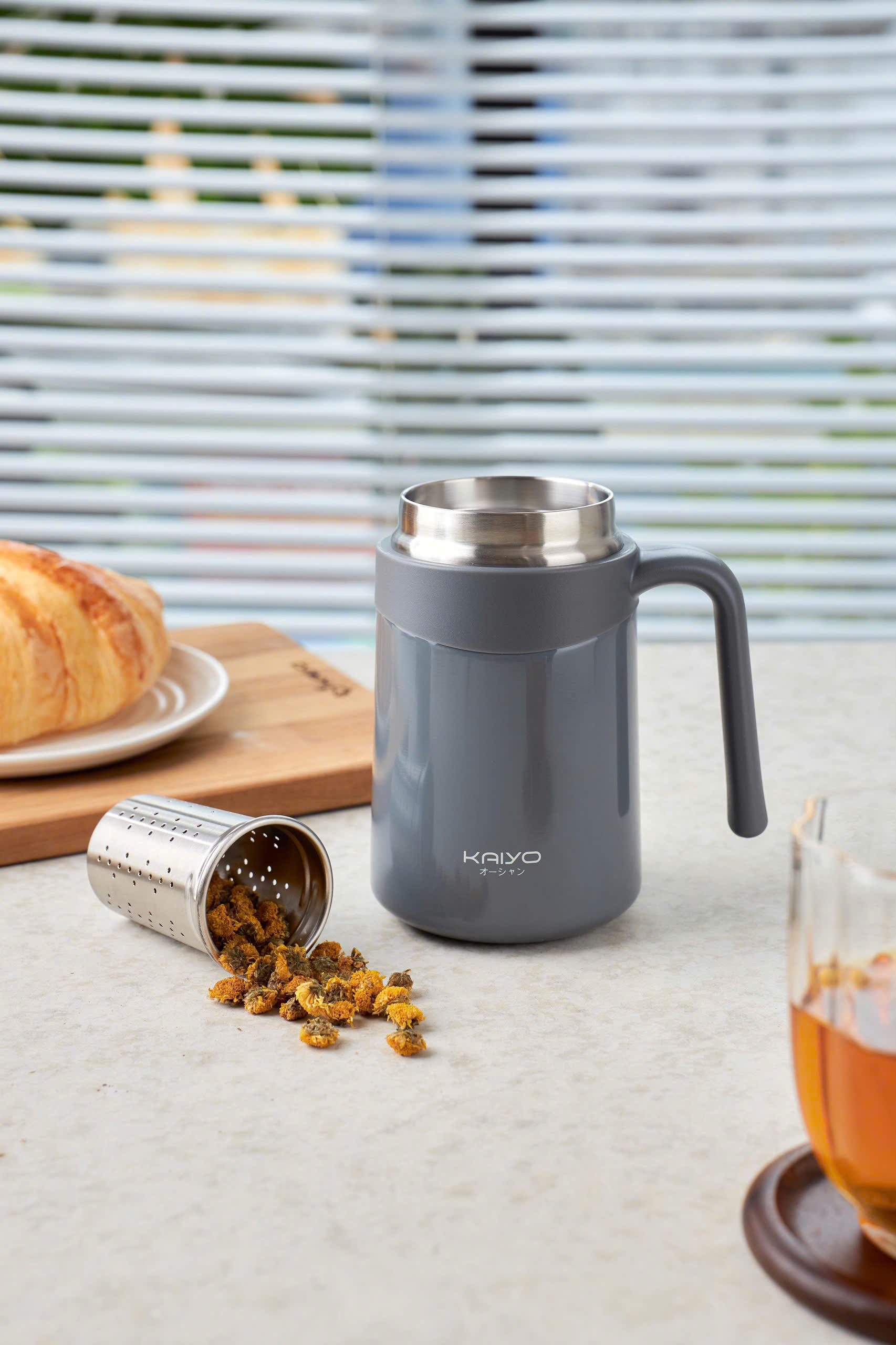 Cốc giữ nhiệt kèm lõi lọc trà Kaiyo, 350ml - Màu ghi
