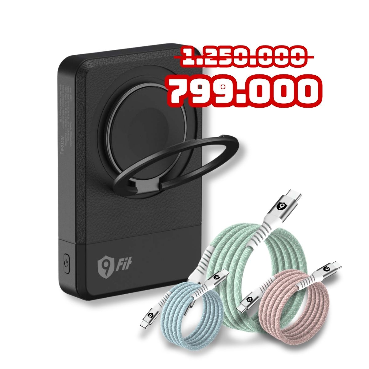 Sạc dự phòng 9FIT Pro Mag 10,000mAh /3.85V Li-Polymer Tặng Cáp từ tính tự cuộn 9FIT USB-C to USB-C 1M