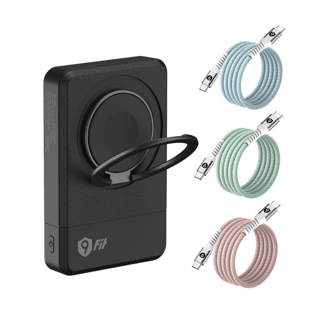 Sạc dự phòng 9FIT Pro Mag 10,000mAh /3.85V Li-Polymer + Cáp từ tính tự cuộn 9FIT USB-C to USB-C 1M