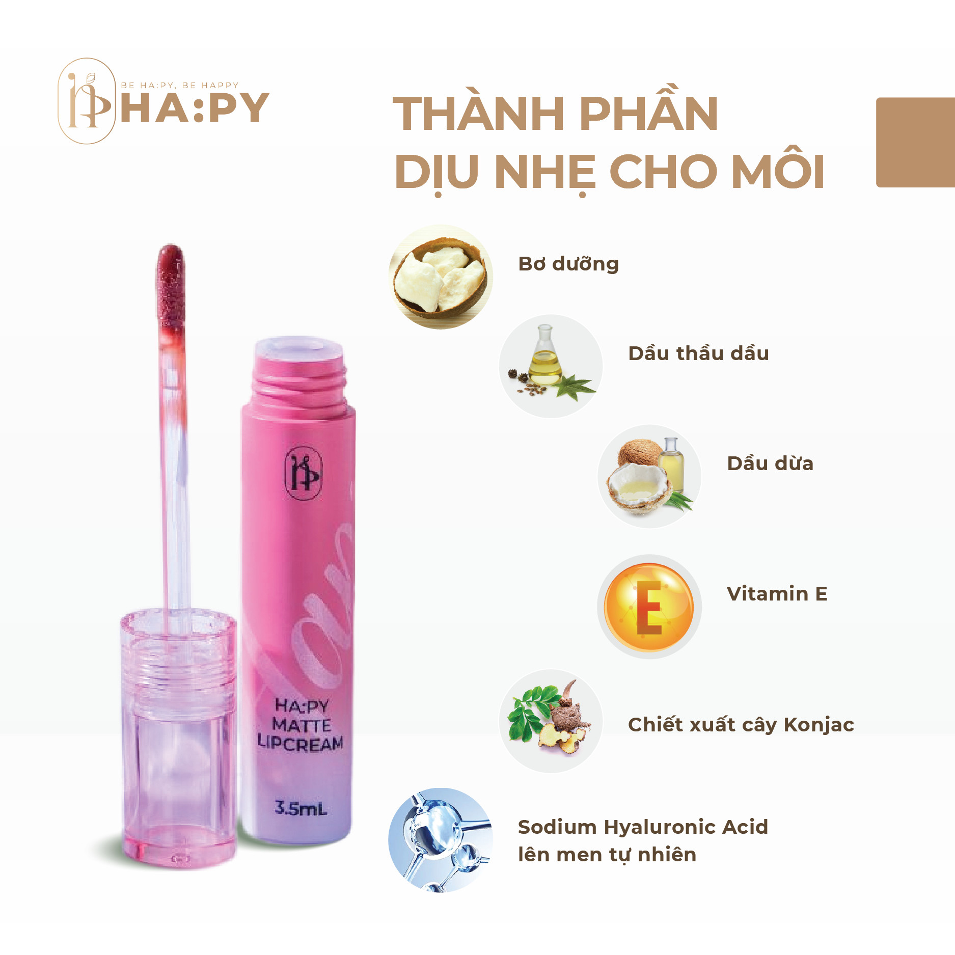 HAPY MATTE LIPCREAM - 01 ĐỎ CAM.