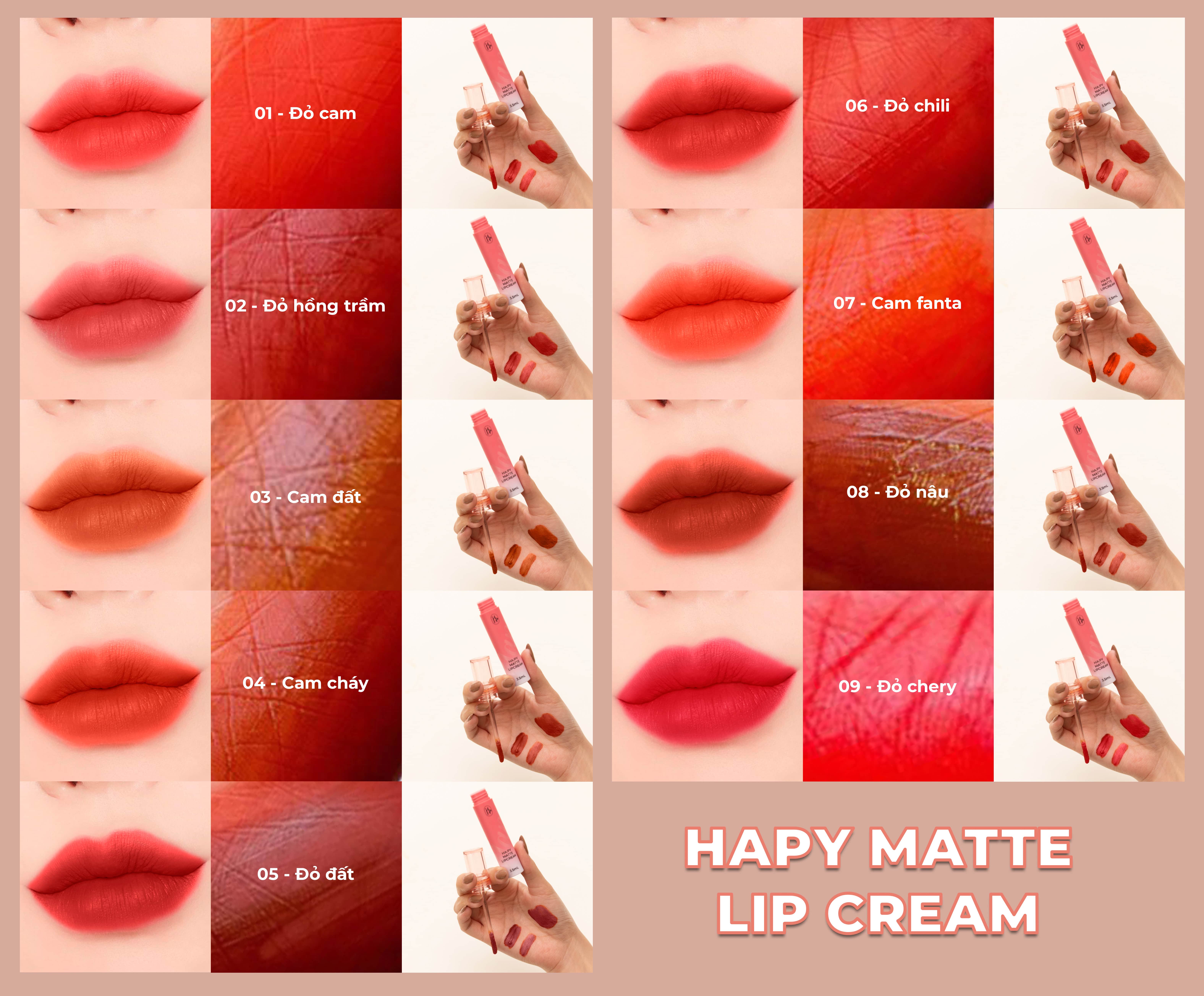 HAPY MATTE LIPCREAM - Son kem lì cho đôi môi cuốn hút suốt 24h.