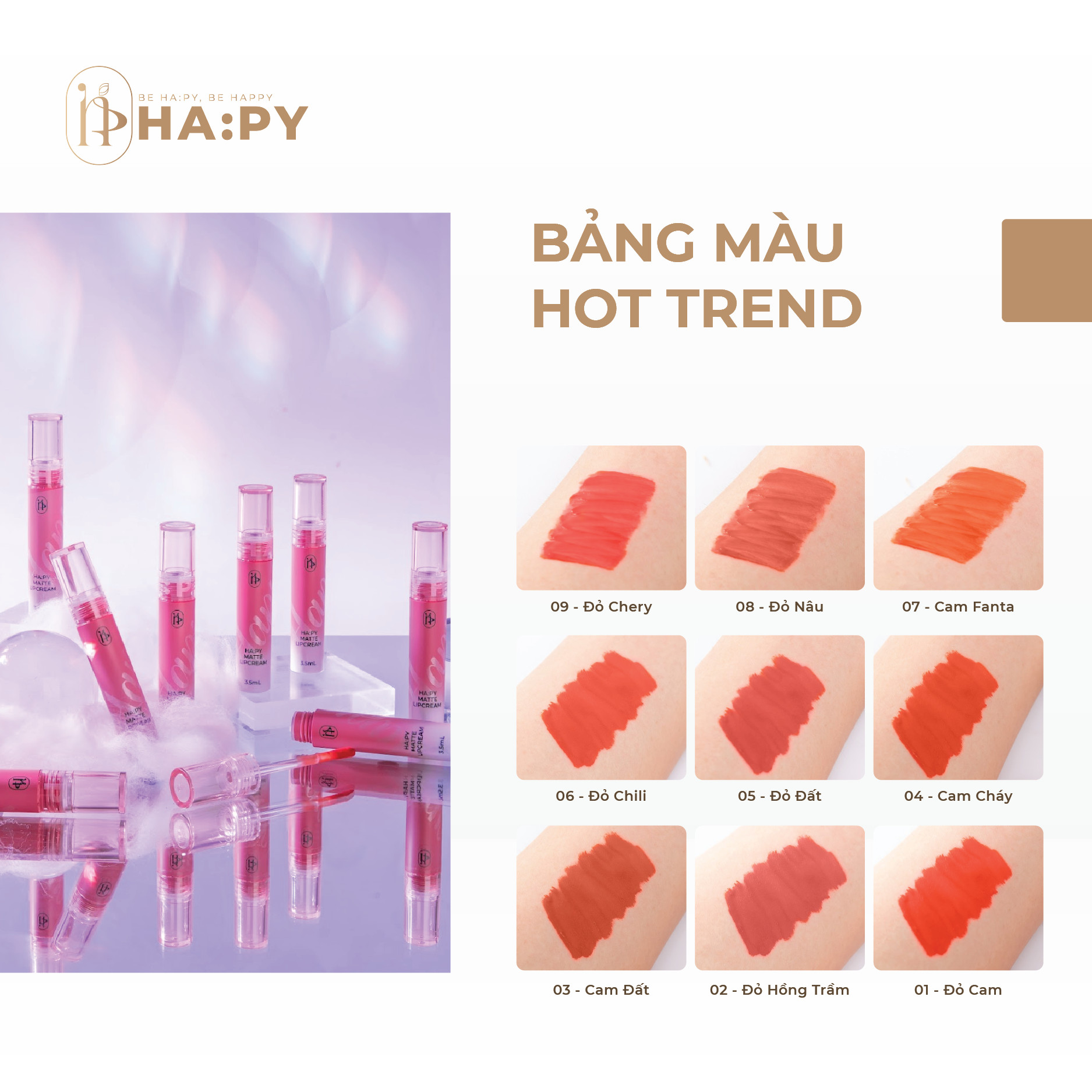 HAPY MATTE LIPCREAM - 01 ĐỎ CAM.