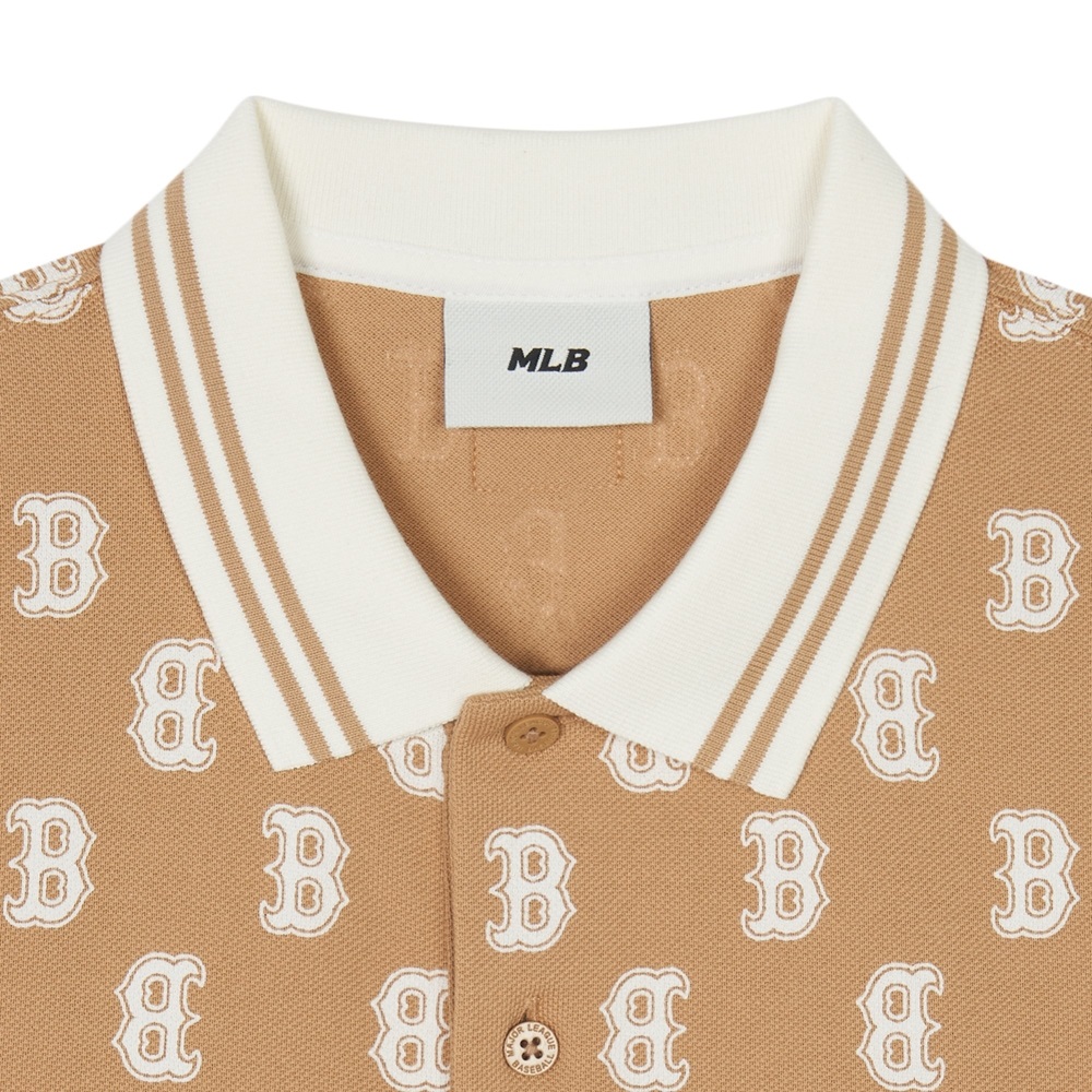 Bấm vào để xem thư viện ảnh Áo Polo MLB Korea Classic Mono Front Pattern Collar Boston Red Sox Camel