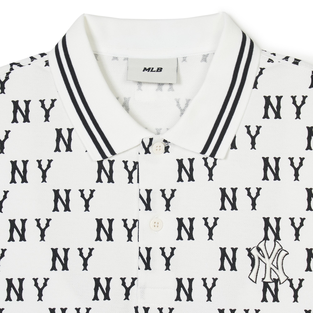 Bấm vào để xem thư viện ảnh Áo Polo MLB Korea Classic Mono Front Pattern Collar New York Yankees Ivory