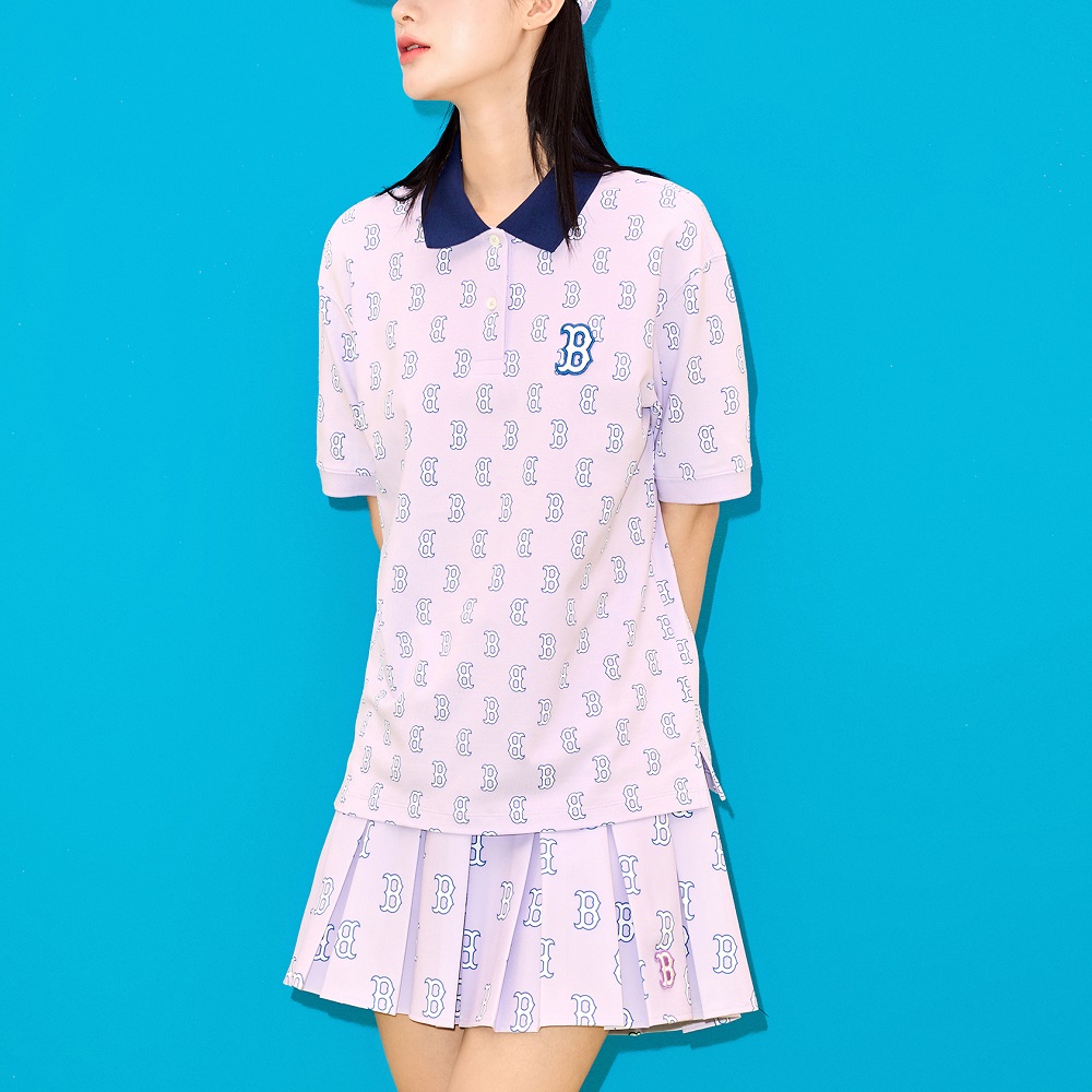 Bấm vào để xem thư viện ảnh Áo Polo MLB Women's Classic Monogram Full Board Boston Red Sox L.Lavender
