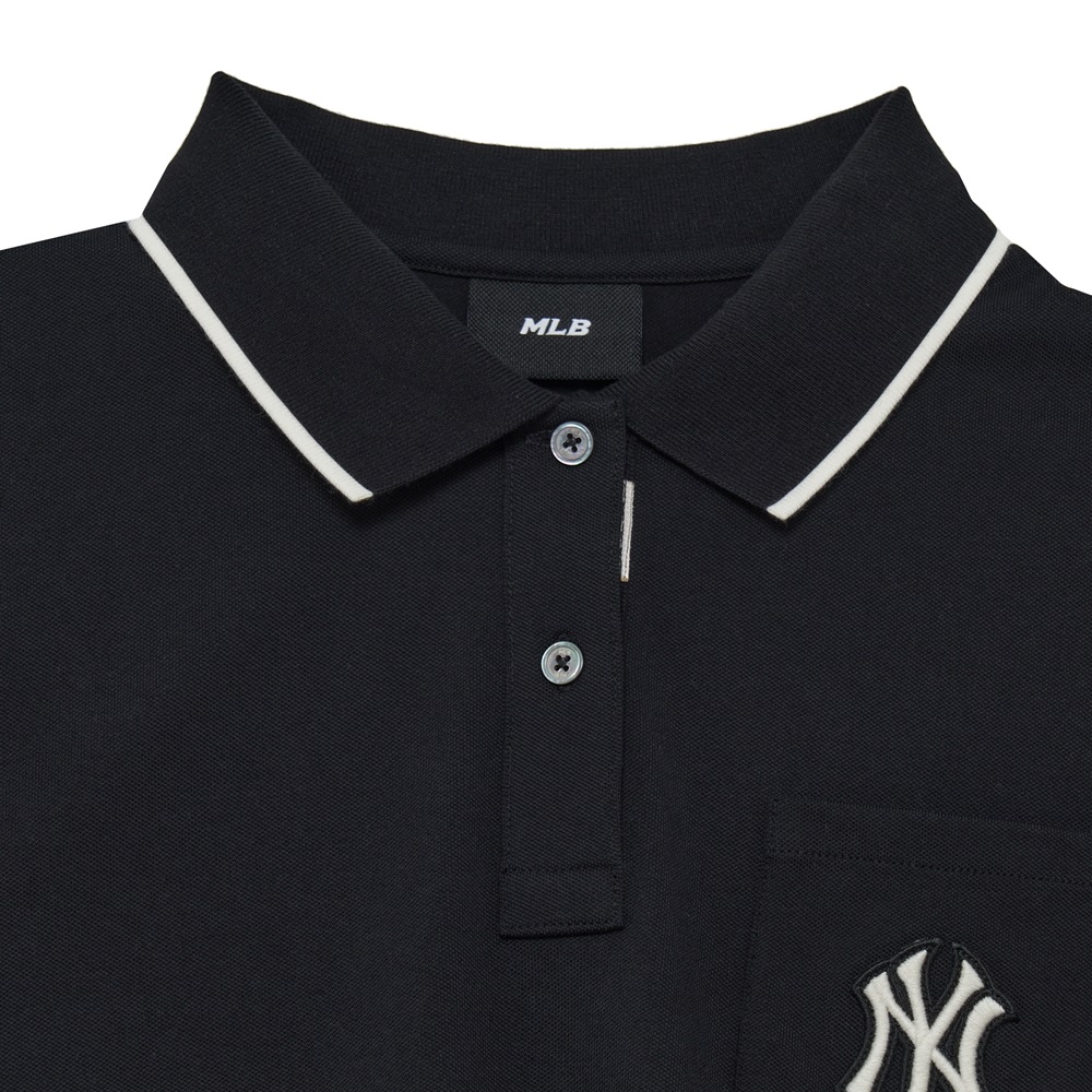 Bấm vào để xem thư viện ảnh Áo Polo MLB Women's Partial Monogram Collar New York Yankees Black