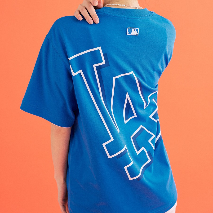 Bấm vào để xem thư viện ảnh Áo Thun MLB Basic Mega Logo Overfit LA Dodgers Blue