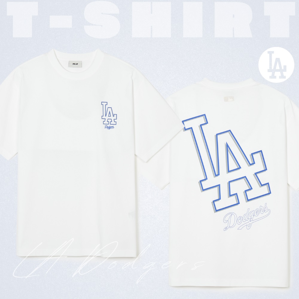 Bấm vào để xem thư viện ảnh Áo Thun MLB Korea Basic Mega Logo LA Dodgers White