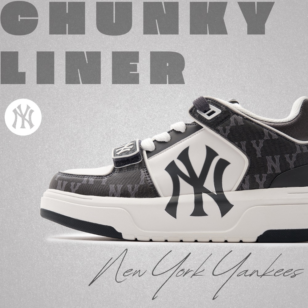 Bấm vào để xem thư viện ảnh Giày MLB Korea Chunky Liner Mid Denim New York Yankees Black